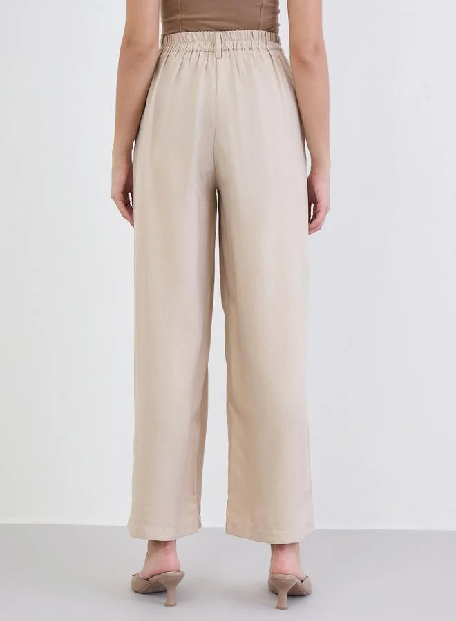 Styli  Women Beige Wide Leg Trousers for Women | Best Price UAE